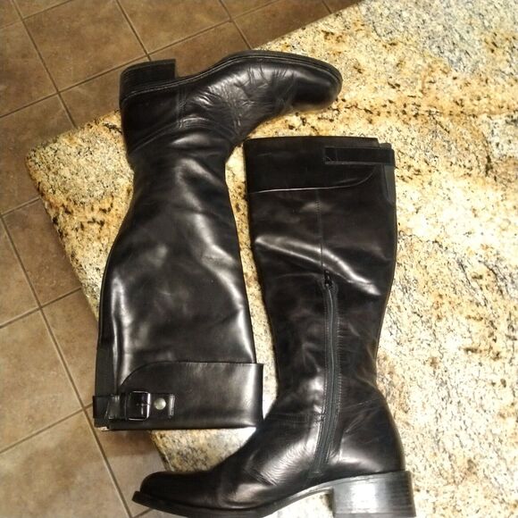 Jones Bootmaker Black Equestrian Riding Knee Booties Spain 9.5 Leather Heels Zip - Picture 7 of 12